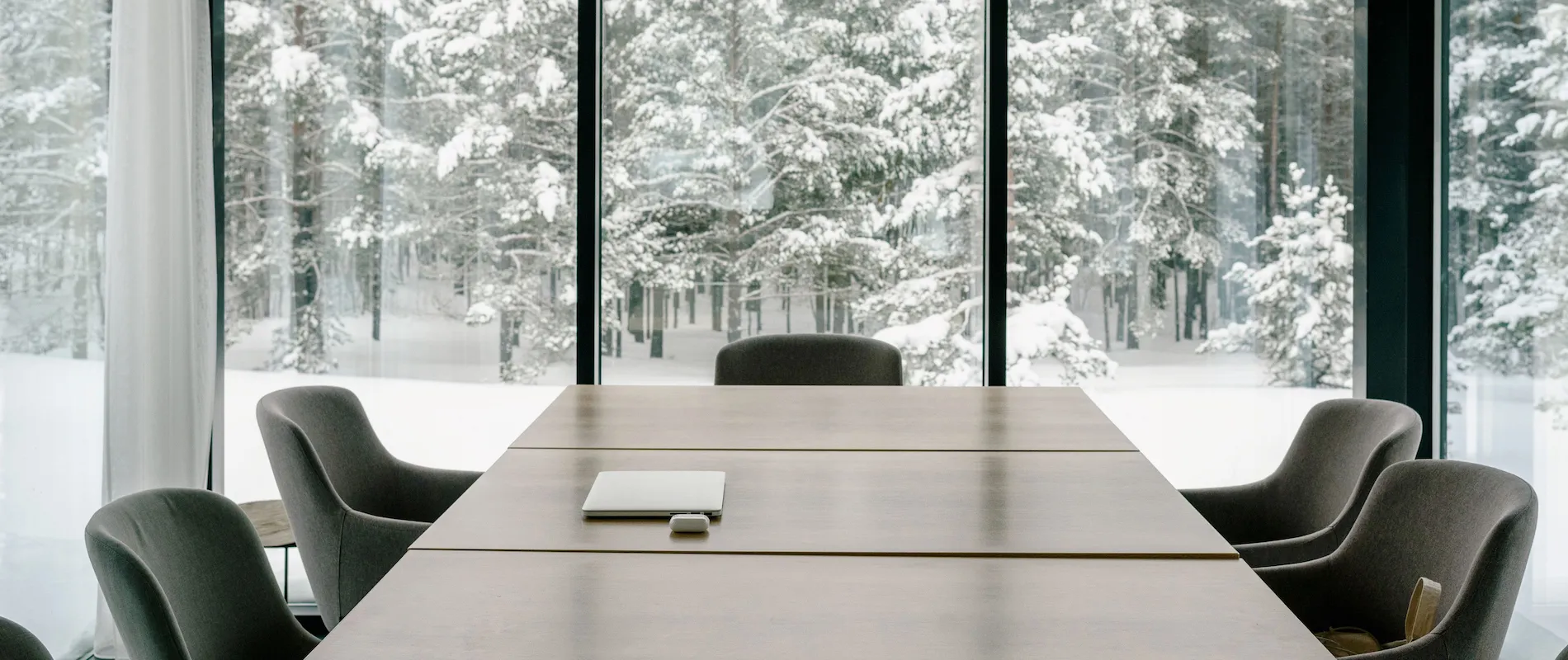 A meeting room in Norway, snow outside